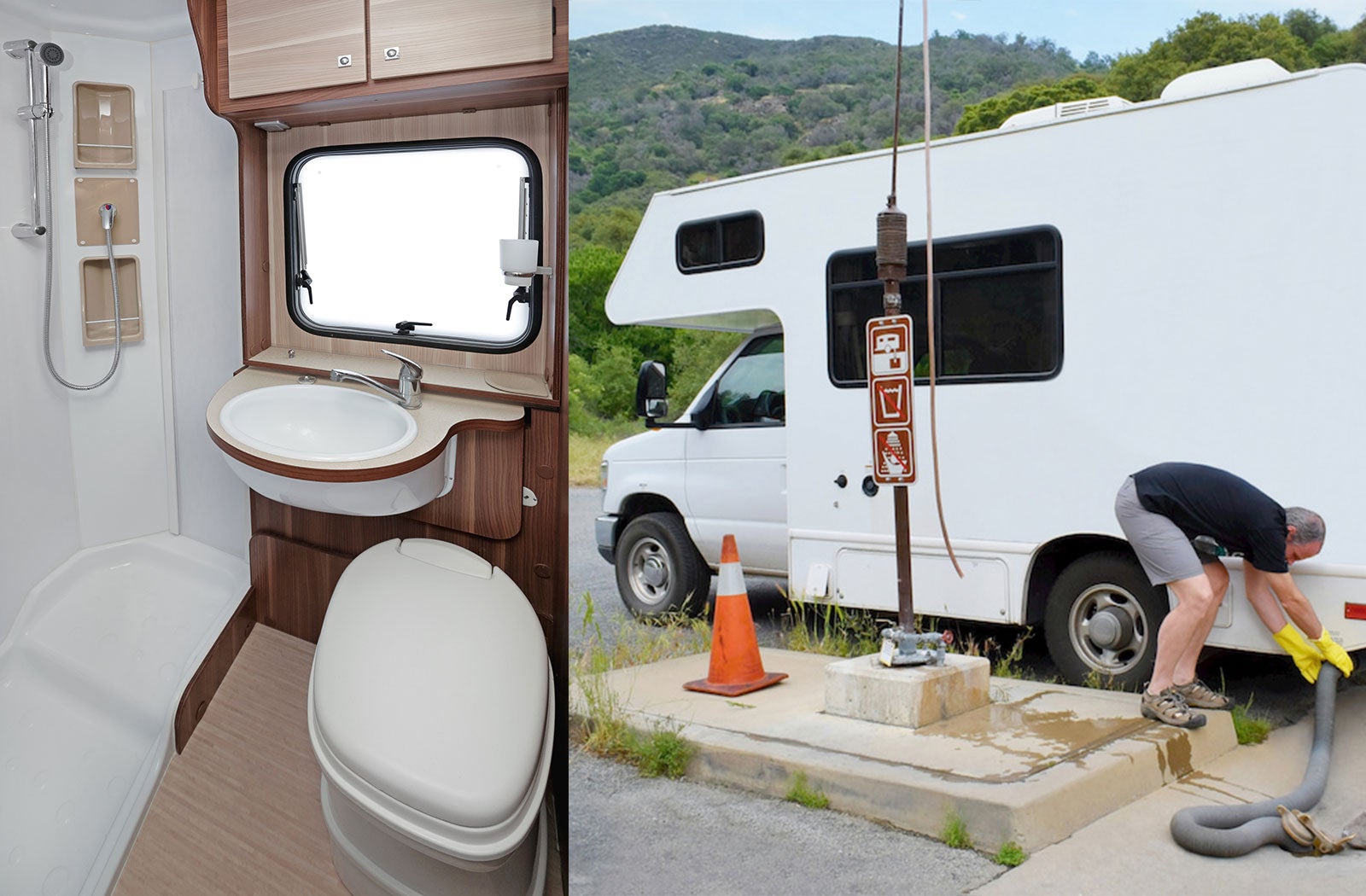 Portable RV/camper toilet and holding tank setup in Burbank, California