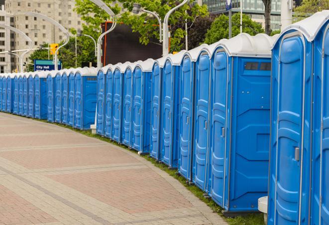 Seasonal porta potty units set up at a Burbank, California venue